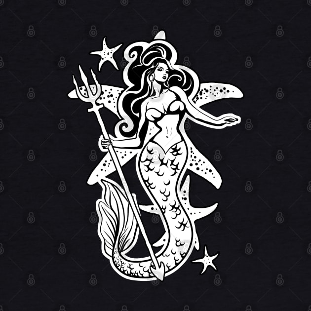 Retro Pin-Up Black And White Mermaid by TMBTM